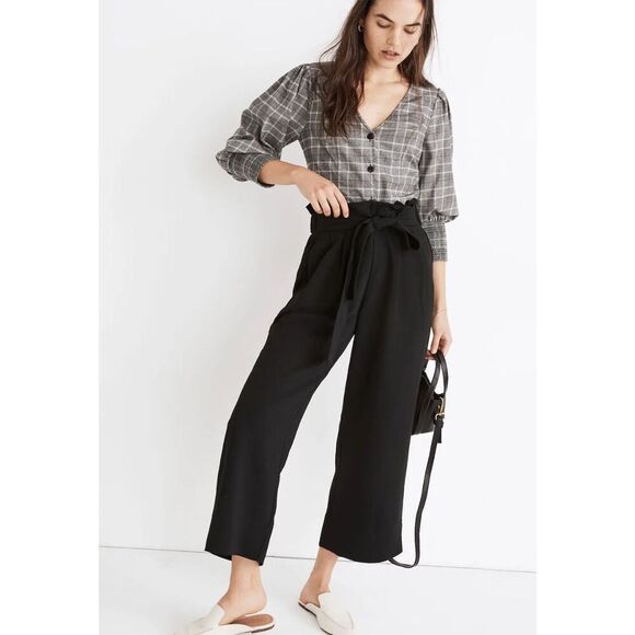 Madewell Tie Waist Huston Pull On Crop Pants In Black SZ small - Picture 1 of 12